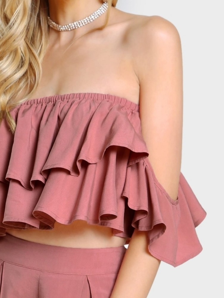 NEW 2pc Layered Crop top & Shorts set - Picture 4 of 5